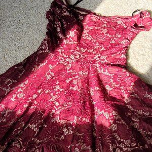 Maroon lace short off the shoulder dress